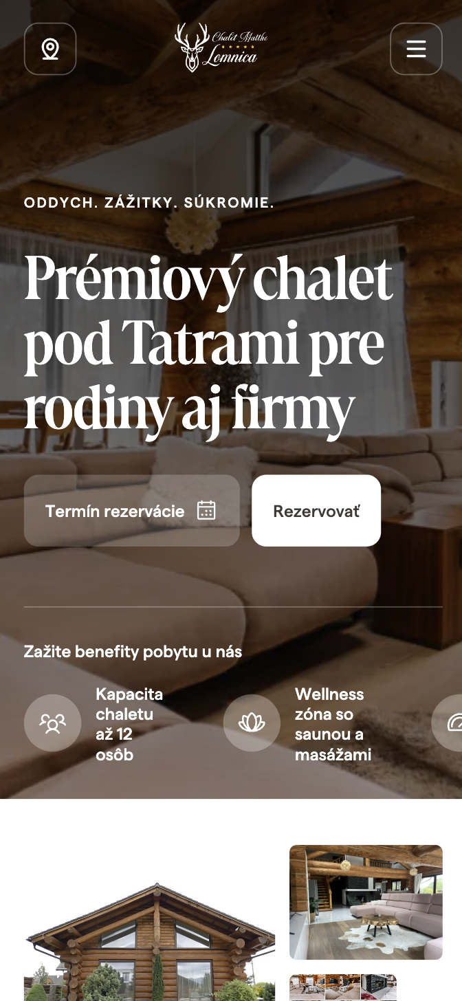 Mobile — chalet homepage with booking