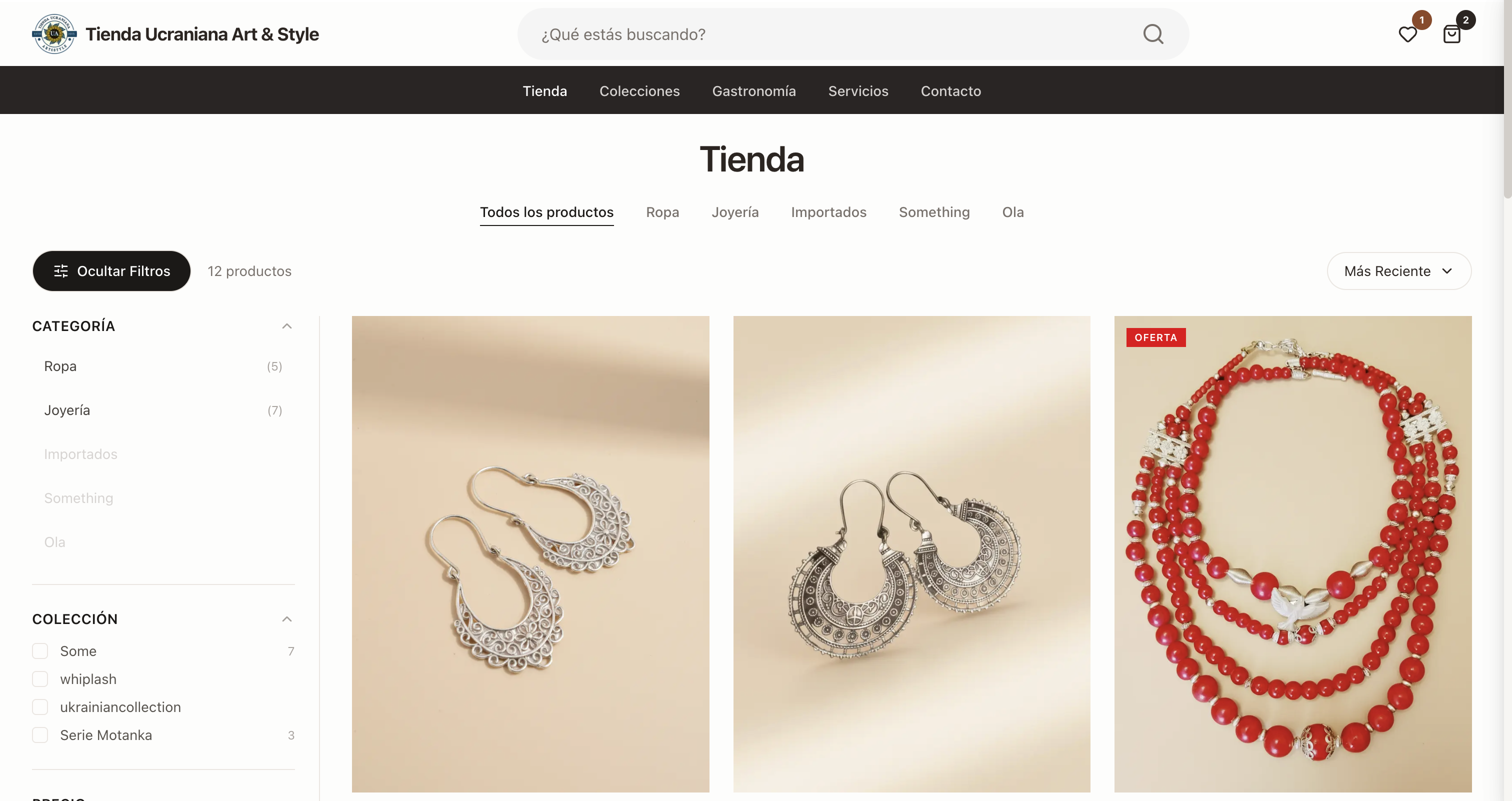 Tienda — store catalog overview